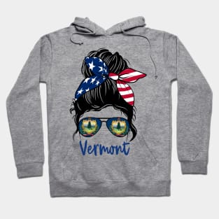 Vermont girl Messy bun , American Girl , Vermont Flag Hoodie